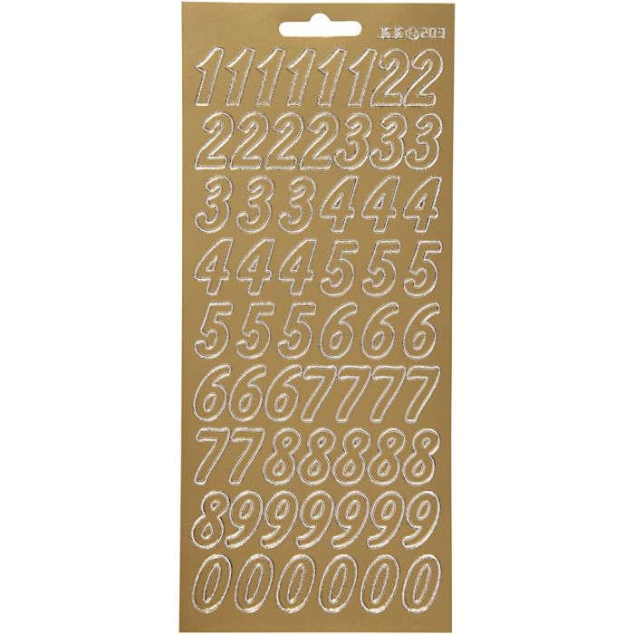 Sticker, Zahlen, Blatt 10x23 cm, Gold, 1 Bl.
