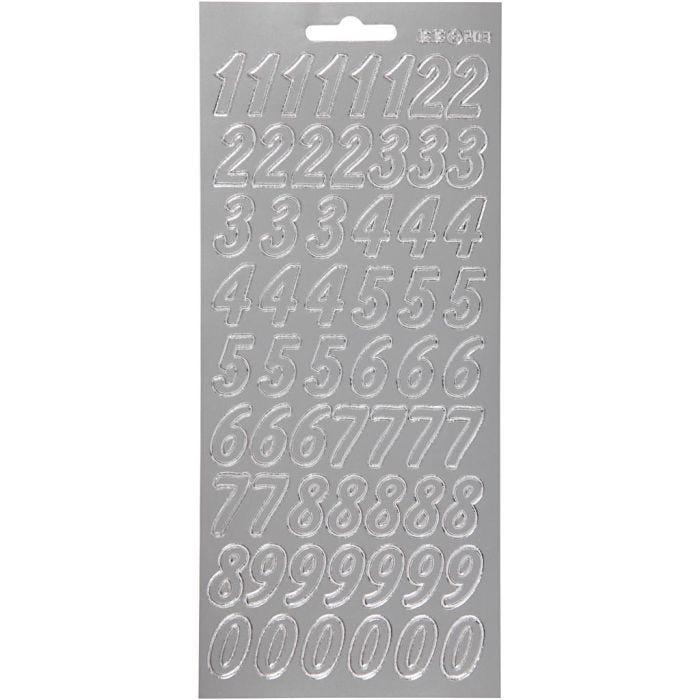 Sticker, Zahlen, Blatt 10x23 cm, Silber, 1 Bl.
