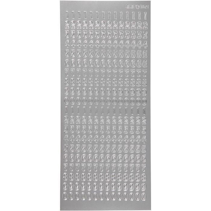 Sticker, Zahlen, Blatt 10x23 cm, Silber, 1 Bl.