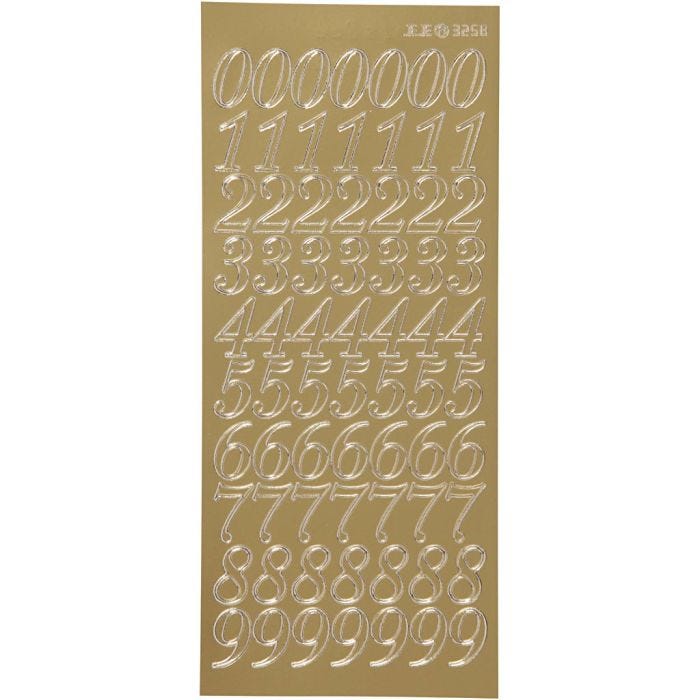Sticker, Zahlen, Blatt 10x23 cm, Gold, 1 Bl.