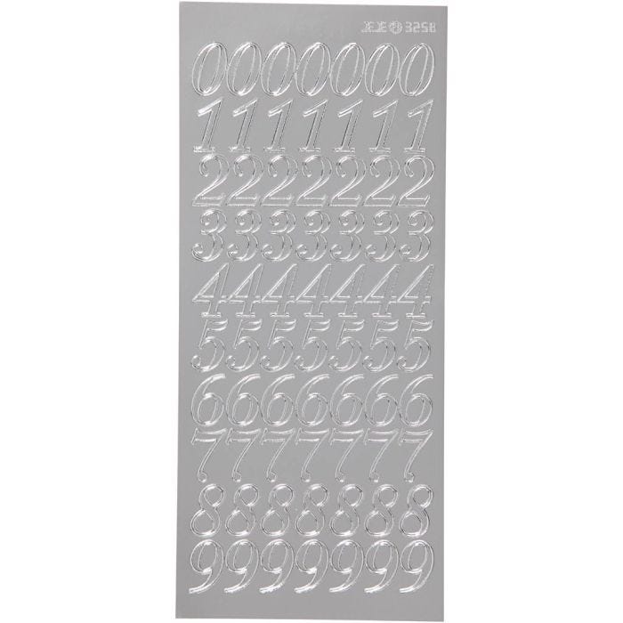 Sticker, Zahlen, Blatt 10x23 cm, Silber, 1 Bl.