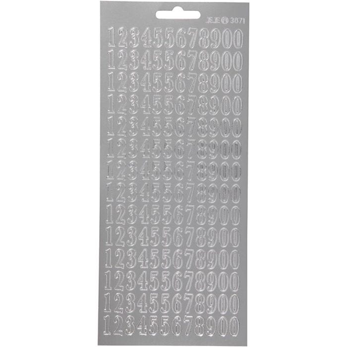 Sticker, Zahlen, Blatt 10x23 cm, Silber, 1 Bl.