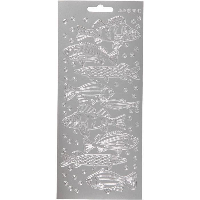 Sticker, Fische, Blatt 10x23 cm, Silber, 1 Bl.