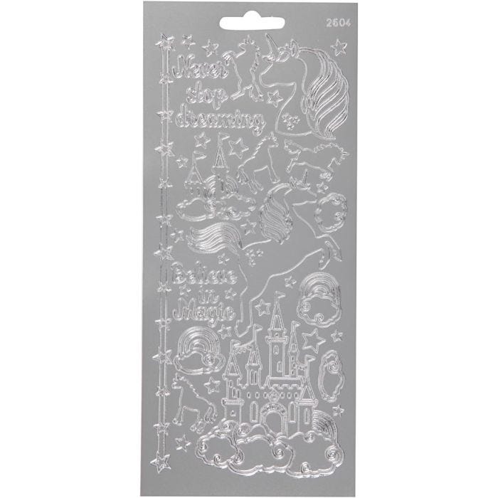 Sticker, Einhörner, Blatt 10x23 cm, Silber, 1 Bl.
