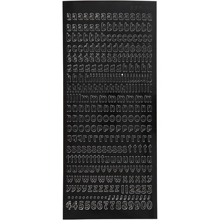 Sticker, Kleine Buchstaben, Blatt 10x23 cm, Schwarz, 1 Bl.