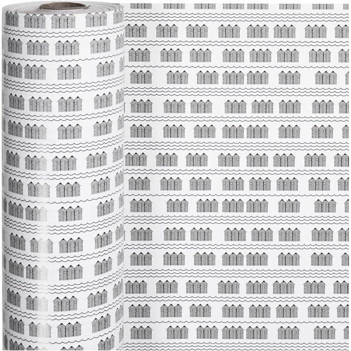Geschenkpapier, Badehaus, B 57 cm, 80 g, Schwarz, Weiß, 150 m/ 1 Rolle