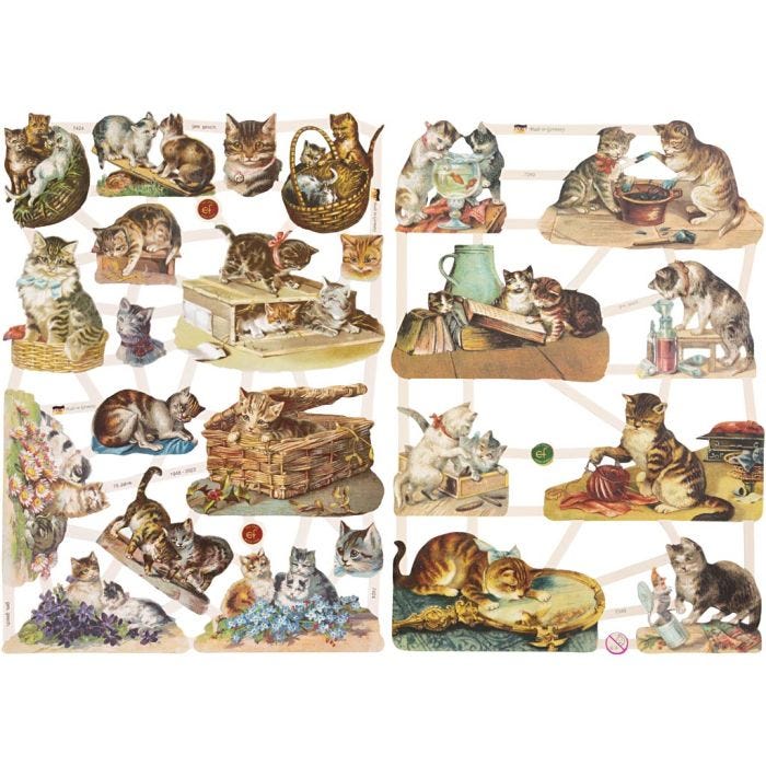 Vintage-Glanzbilder, Katzen, Blatt 16,5x23,5 cm, 2 Bl./ 1 Pck
