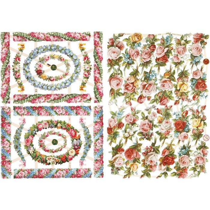Vintage-Glanzbilder, Kleine Blumen, Blatt 16,5x23,5 cm, 2 Bl./ 1 Pck