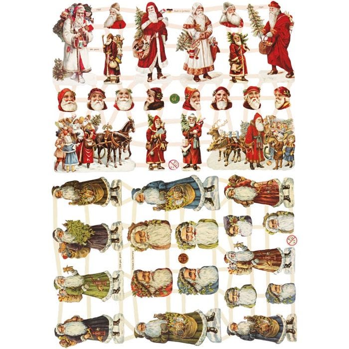Vintage-Glanzbilder, Nikolaus, Blatt 16,5x23,5 cm, 2 Bl./ 1 Pck