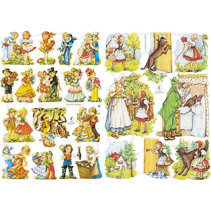 Vintage-Glanzbilder, Märchen, Blatt 16,5x23,5 cm, 2 Bl./ 1 Pck