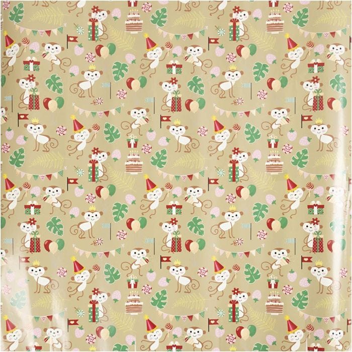 Geschenkpapier, Festliche Affen, B 50 cm, 80 g, 100 m/ 1 Rolle