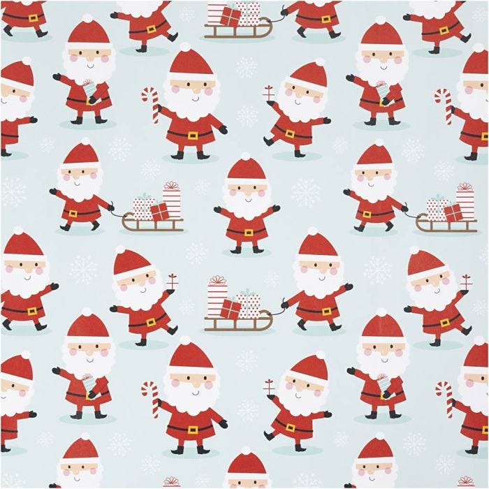 Geschenkpapier, Weihnachtsmann mit Schlitten, B 50 cm, 80 g, Mintgrün, 100 m/ 1 Rolle
