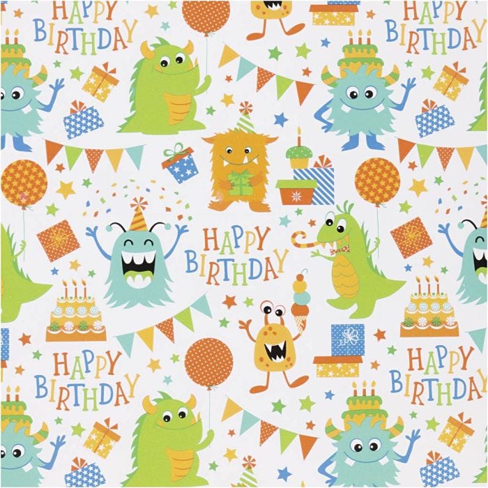 Geschenkpapier, Geburtstag, B 50 cm, 80 g, Fröhliche Farben, 100 m/ 1 Rolle