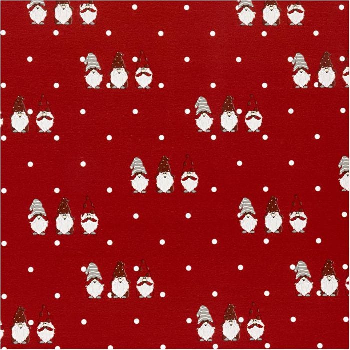 Geschenkpapier, Skandinavischer Weihnachtszwerg, B 50 cm, 80 g, Rot, 100m/ 1 Rolle