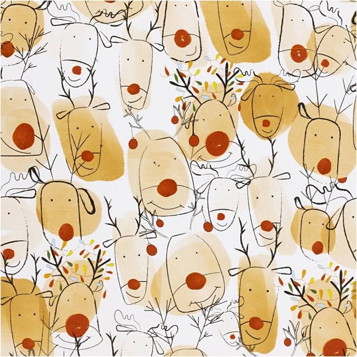 Geschenkpapier, Rentier, B 50 cm, 80 g, Beige, Rot, 5 m/ 1 Rolle