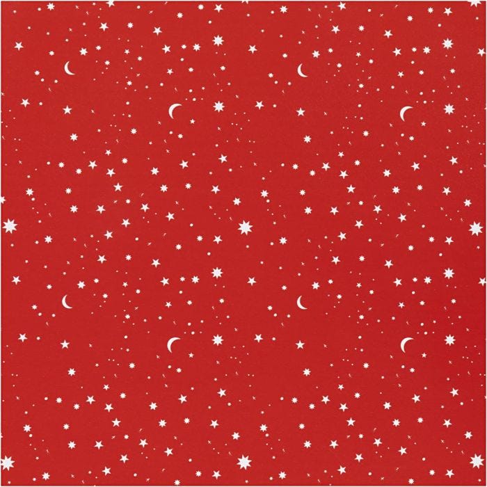 Geschenkpapier, Sterne und Monde, B 50 cm, 80 g, Dunkelrot, 5 m/ 1 Rolle