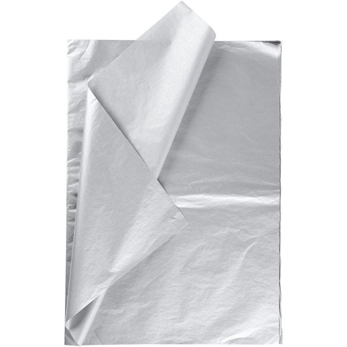 Seidenpapier, Blatt 50x70 cm, 17 g, Silber, 6 Bl./ 1 Pck