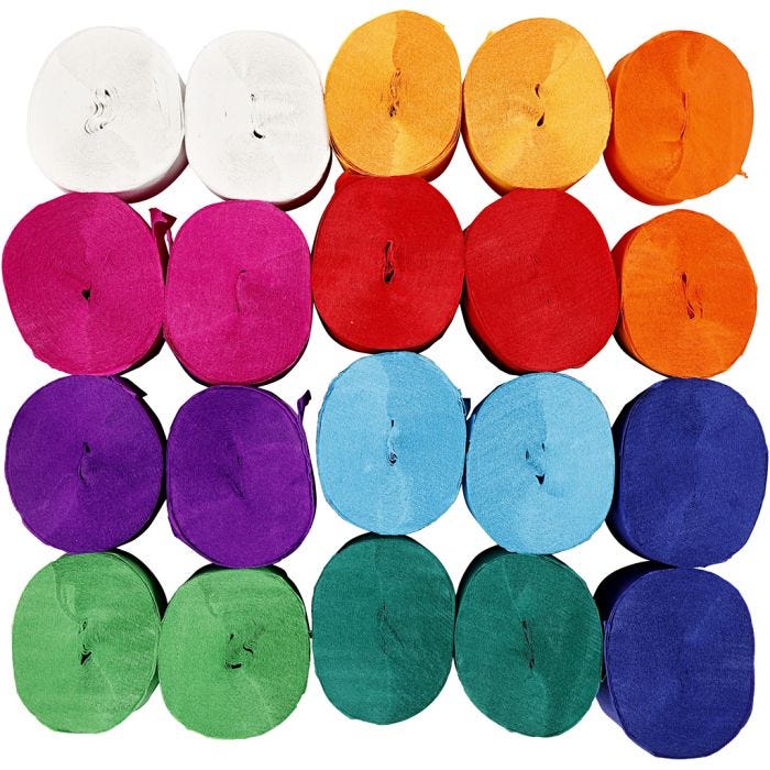 Krepppapier-Rollen, L 20 M, B 5 cm, 22 g, Sortierte Farben, 20 Rolle/ 1 Pck