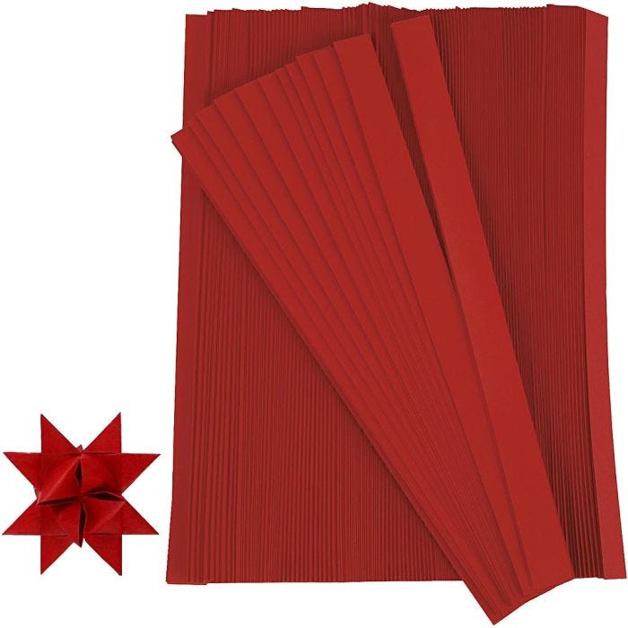 Papierstreifen für Sterne, L 45 cm, D 4,5 cm, B 10 mm, Rot, 500Streifen/ 1 Pck