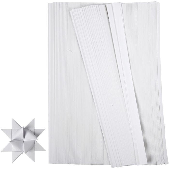 Papierstreifen für Sterne, L 45 cm, D 6,5 cm, B 15 mm, Weiß, 500Streifen/ 1 Pck