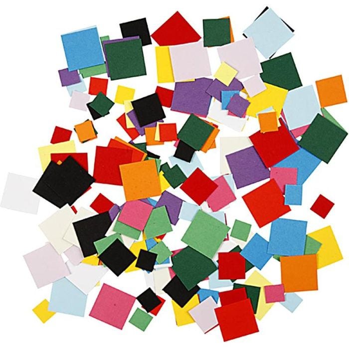 Karton-Mosaik, Quadrat, Größe 10+15+20 mm, 180g/ 1 Pck