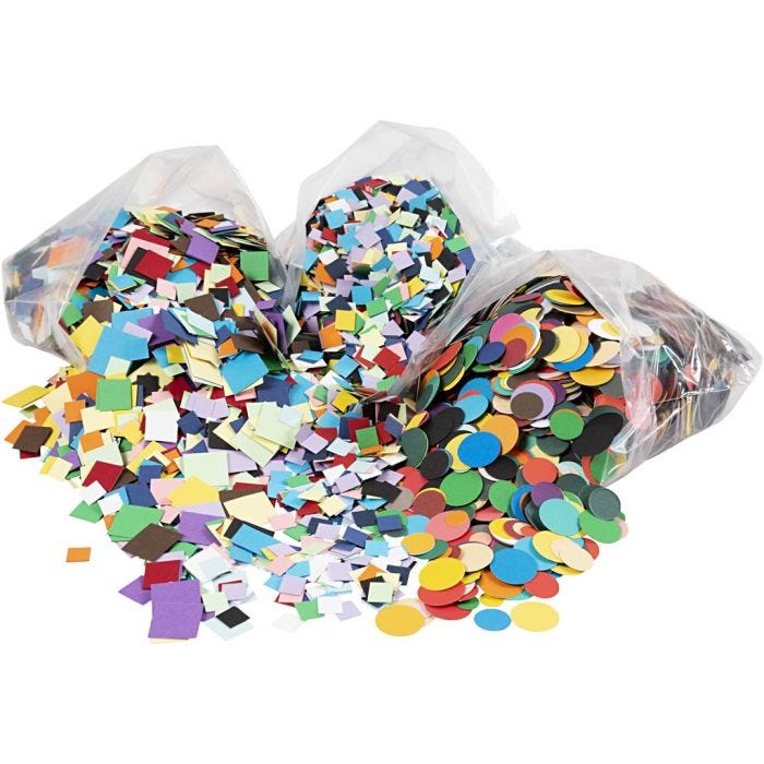 Karton-Mosaik, Größe 10+15+20 mm, Sortierte Farben, 8x180 g/ 1 Pck