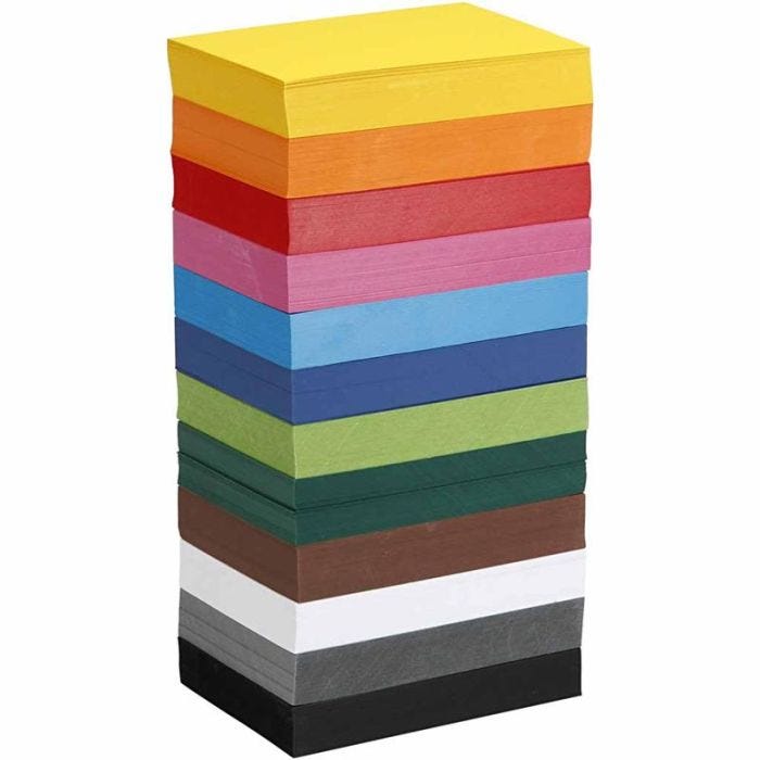 Farbkarton, A6, Blatt 105x148 mm, 180 g, Sortierte Farben, 12x100 Bl./ 1 Pck