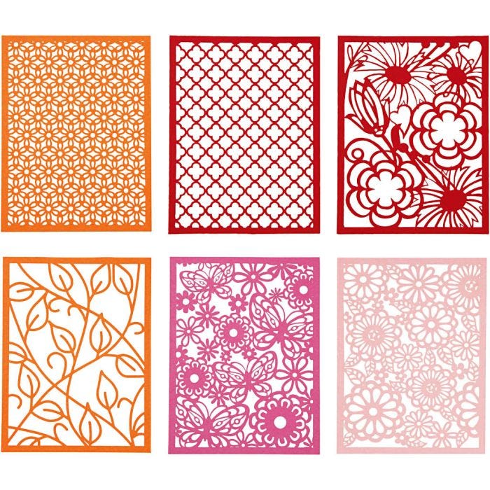 Block aus Karton mit Spitzen-Muster, A6, Blatt 104x146 mm, 200 g, Orange, Pink, Rot, Rosa, 24 Stk/ 1 Pck