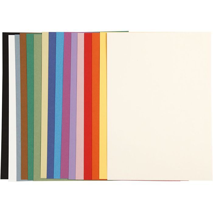 Französischer Karton, A4, Blatt 210x297 mm, 160 g, Sortierte Farben, 16 Bl. sort./ 1 Pck