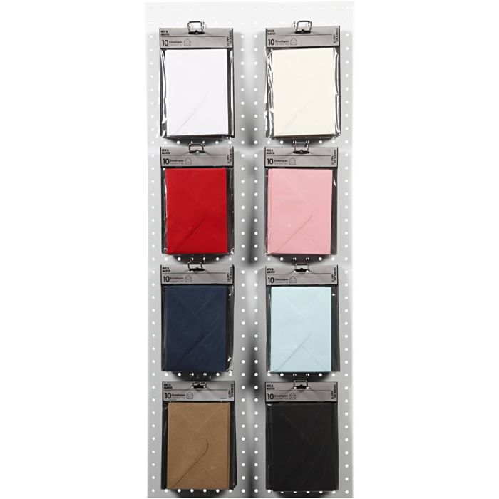 Umschläge, Umschlaggröße 11,5x16 cm, 110 g, Schwarz, Blau, Rot, Weiß, 8x10 Pck/ 1 Pck