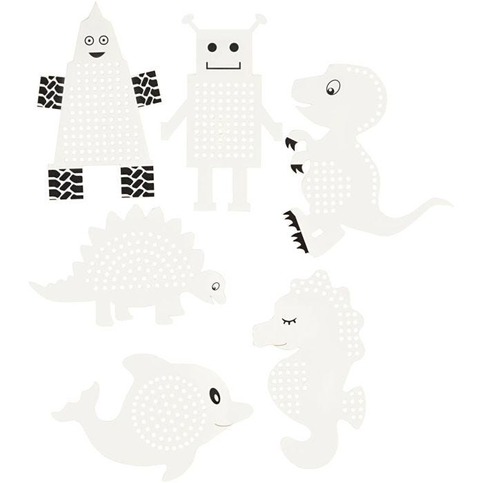 Stickkarton, Tiere &amp; Roboter, H 8-13 cm, B 8-13 cm, Weiß, 6x3 Stk/ 1 Pck