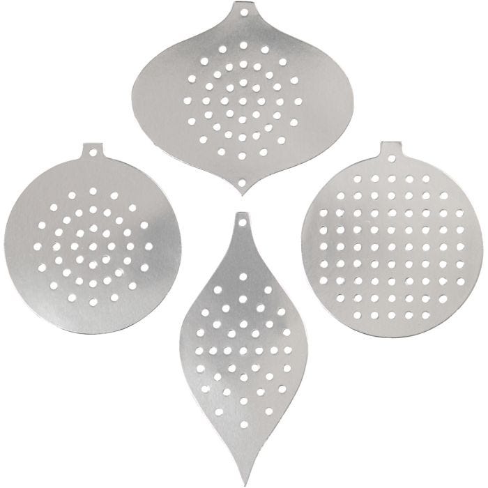 Stickkarten, Weihnachtsmotive, H 8,5-12 cm, Lochgröße 3 mm, Metallic-Silber, 8Stk/ 1 Pck
