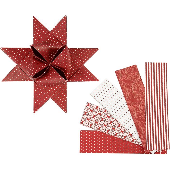 Papierstreifen für Fröbelsterne, L 100 cm, D 18 cm, B 40 mm, Rot, Weiß, 40Streifen/ 1 Pck
