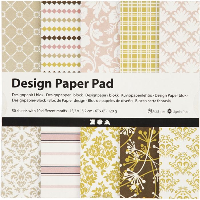 Design-Papier im Block, Blatt 15,2x15,2 cm, 120 g, Grün, Rosa, 50Bl./ 1 Pck