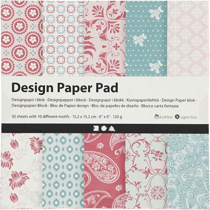 Design-Papier im Block, 15,2x15,2 cm, 120 g, Rosa, 50 Bl./ 1 Pck