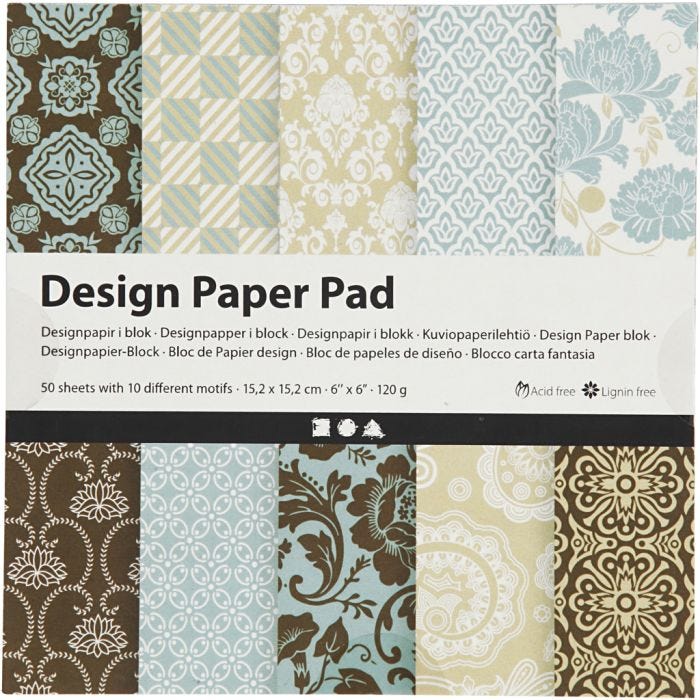 Design-Papier im Block, Blatt 15,2x15,2 cm, 120 g, Hellblau, Braun, 50Bl./ 1 Pck