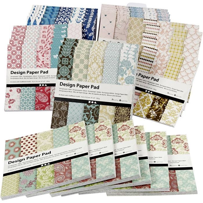 Design-Papier im Block, Blatt 15,2x15,2 cm, 120 g, Sortierte Farben, 6x10 Stk/ 1 Pck