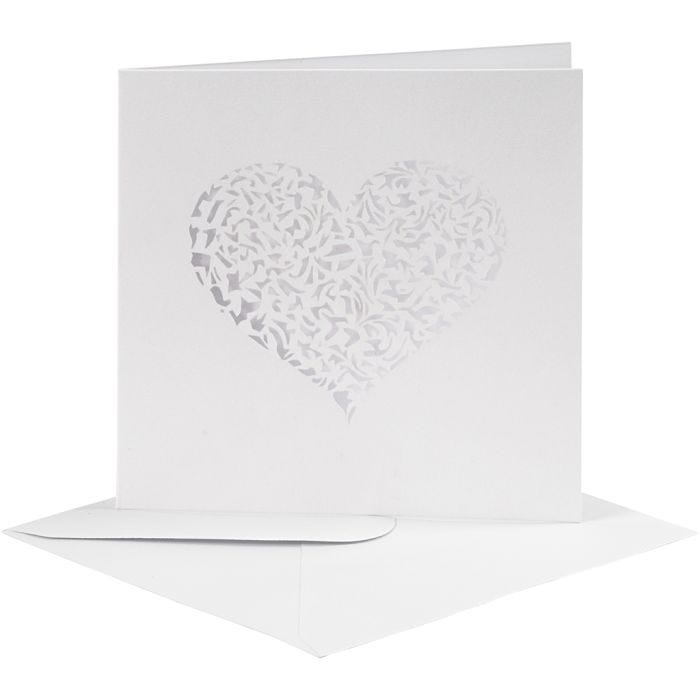 Karte &amp; Kuvert als Set, Kartengröße 13,5x13,5 cm, Umschlaggröße 14,5x14,5 cm, 240+110 g, Weiß, 5 Set/ 1 Pck