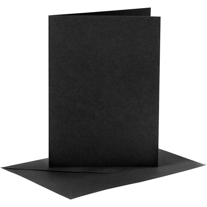Karten &amp; Kuverts, Kartengröße 10,5x15 cm, Umschlaggröße 11,5x16,5 cm, 110+230 g, Schwarz, 6 Set/ 1 Pck
