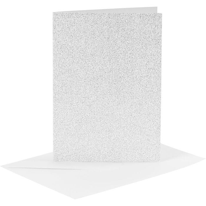 Karten &amp; Kuverts, Kartengröße 10,5x15 cm, Umschlaggröße 11,5x16,5 cm, Glitter, 120+250 g, Silber, 4 Set/ 1 Pck