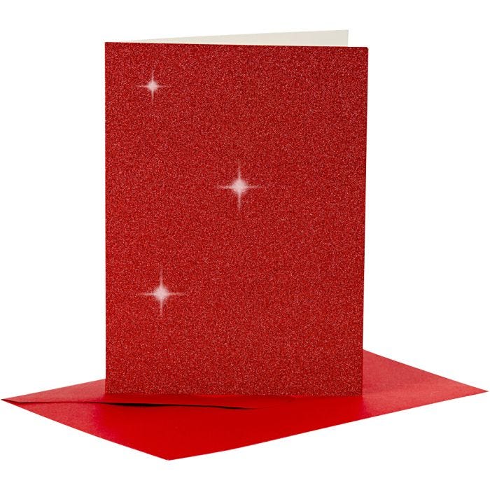 Karten &amp; Kuverts, Kartengröße 10,5x15 cm, Umschlaggröße 11,5x16,5 cm, Glitter, 110+250 g, Rot, 4Set/ 1 Pck