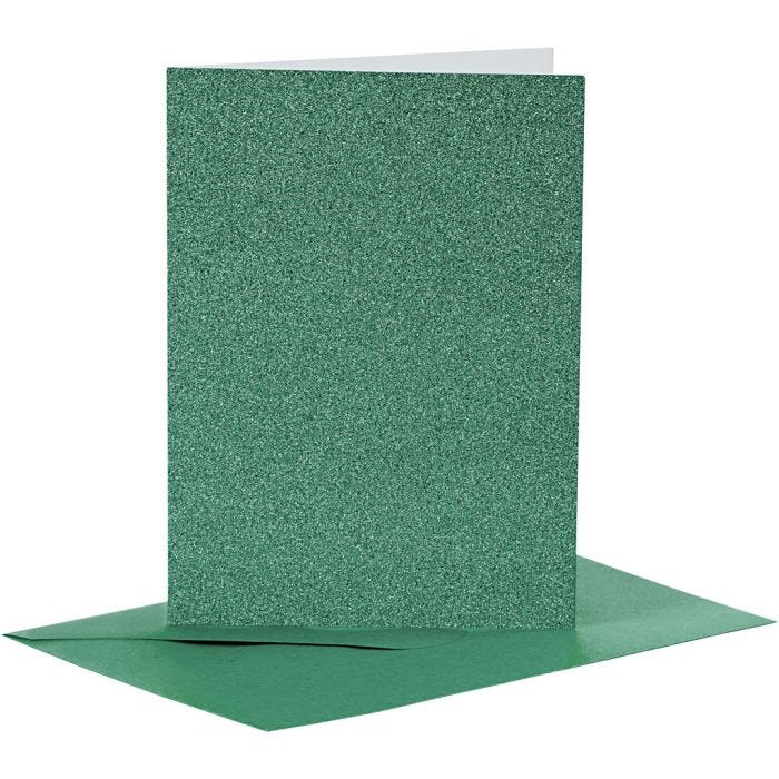 Karten &amp; Kuverts, Kartengröße 10,5x15 cm, Umschlaggröße 11,5x16,5 cm, Glitter, 110+250 g, Grün, 4 Set/ 1 Pck