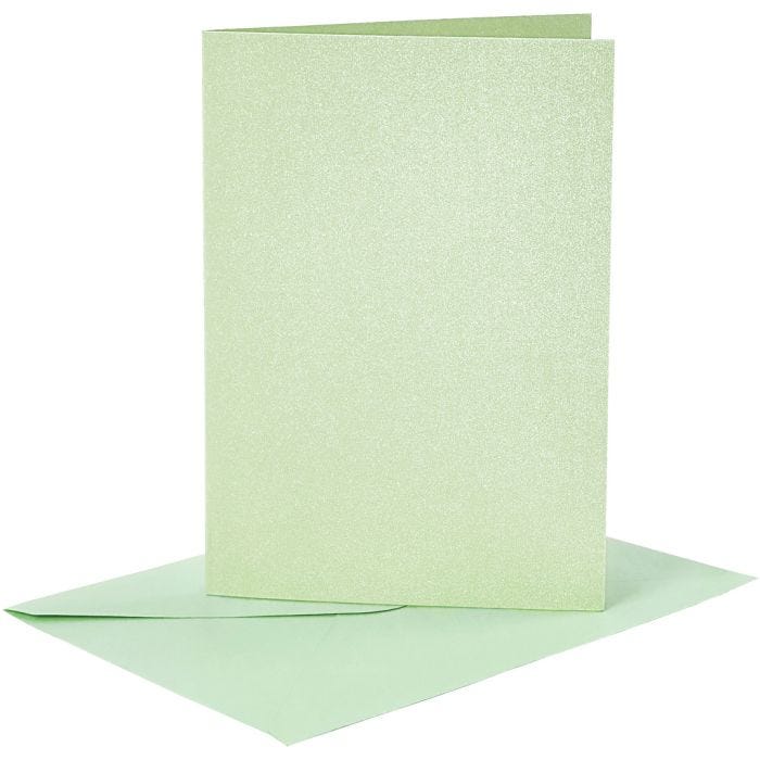 Briefkarte und Briefumschlag, Kartengröße 10,5x15 cm, Umschlaggröße 11,5x16,5 cm, Perlmutt, 120+210 g, Hellgrün, 4 Set/ 1 Pck