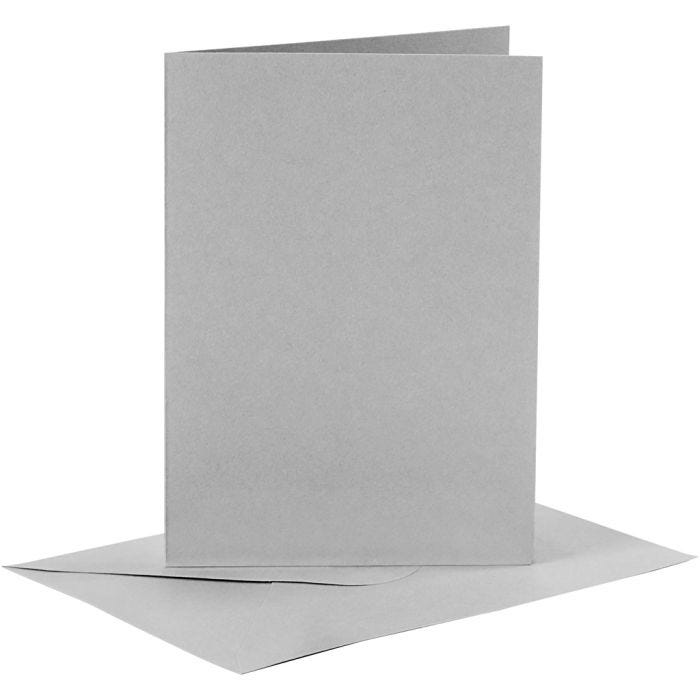 Karten &amp; Kuverts, Kartengröße 10,5x15 cm, Umschlaggröße 11,5x16,5 cm, 120+210 g, Grau, 6 Set/ 1 Pck