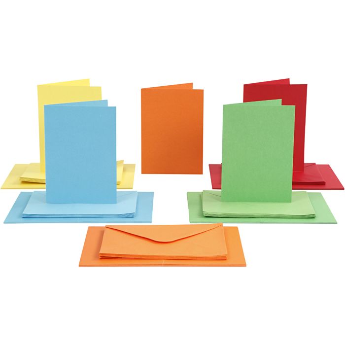 Karten &amp; Kuverts, Kartengröße 10,5x15 cm, Umschlaggröße 11,5x16,5 cm, 110+220 g, Sortierte Farben, 50Set/ 1 Pck