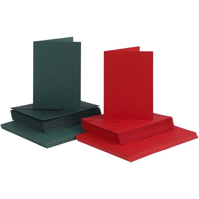 Karten &amp; Kuverts, Kartengröße 10,5x15 cm, Umschlaggröße 11,5x16,5 cm, 110+230 g, Grün, Rot, 50Set/ 1 Pck