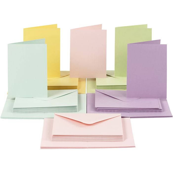 Karten &amp; Kuverts, Kartengröße 10,5x15 cm, Umschlaggröße 11,5x16,5 cm, 110+220 g, Pastellfarben, 50 Set/ 1 Pck
