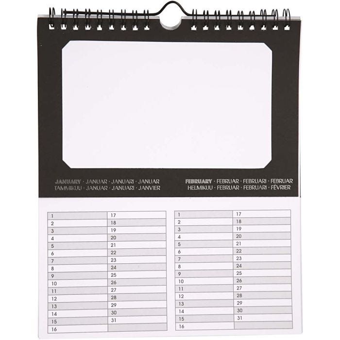 Ewiger Kalender, Größe 19x23 cm, Lochgröße 15,3x9,2 cm, 180 g, 5Stk/ 1 Pck