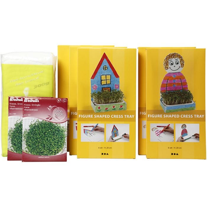 Figuren mit Kressetablett - Sortiment, H 20 cm, Weiß, 30 Set/ 1 Pck