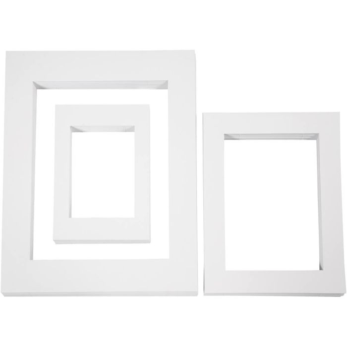 Passepartout-Rahmen, A3,A4,A5, Größe 19,7x27,9+28,3x36,6+39,5x49,6 cm, 500 g, Weiß, 3x100 Stk/ 1 Pck